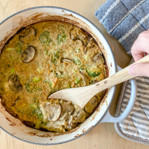 Super Simple Cheesy Vegan Broccoli Rice Casserole