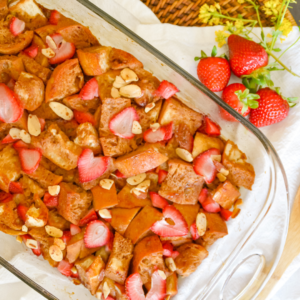 Healthier Strawberry Vanilla Bread Pudding