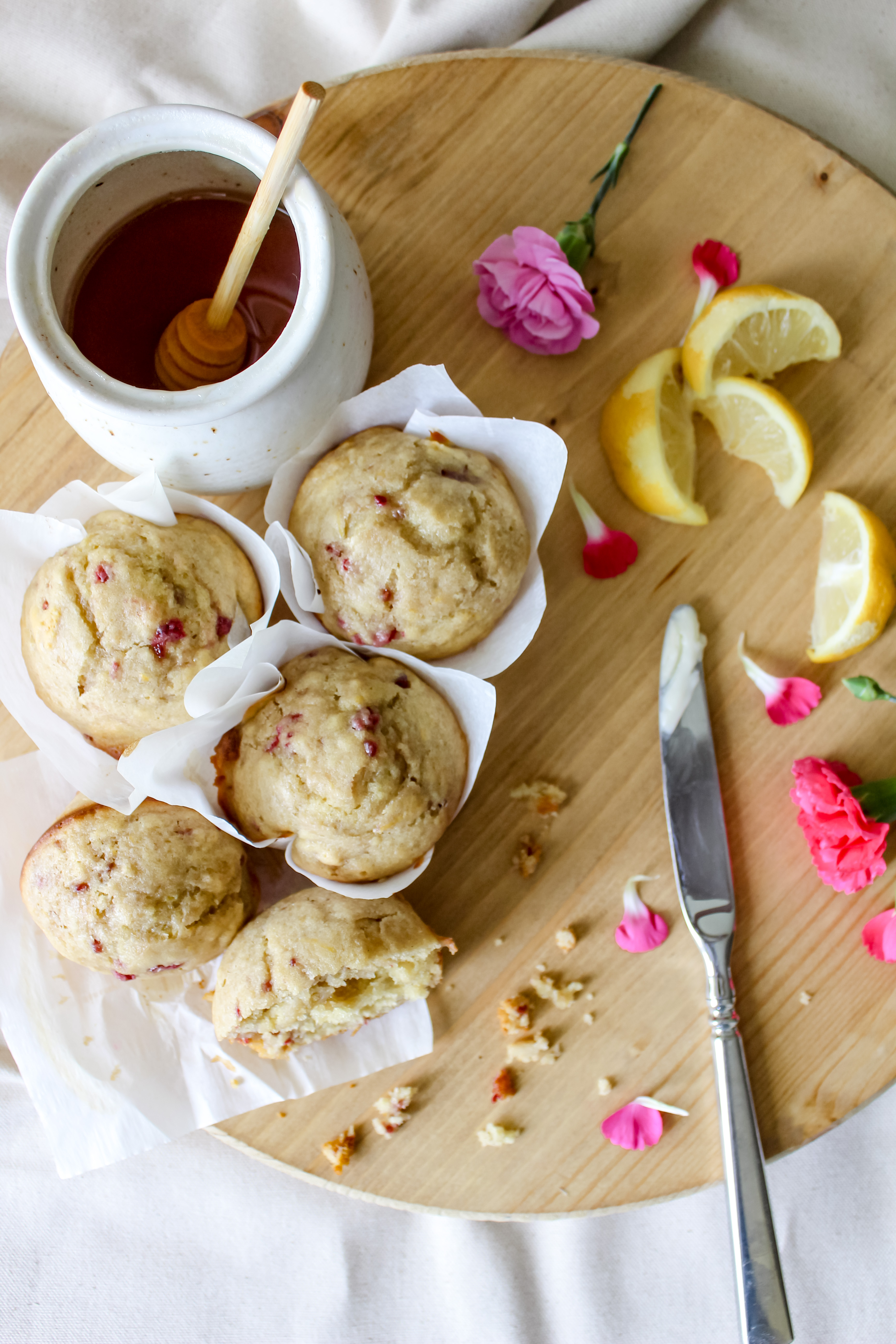 Best Bakery Style Honey Lemon Raspberry Muffins