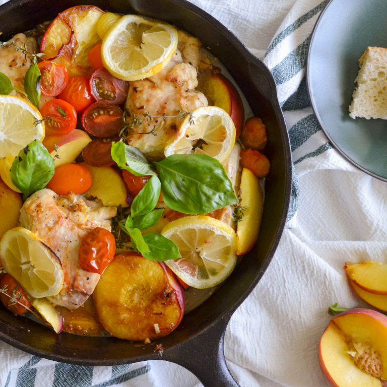 Super Simple Skillet Herbed Chicken and Peaches