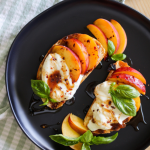 Hot Honey Peach Burrata Toast