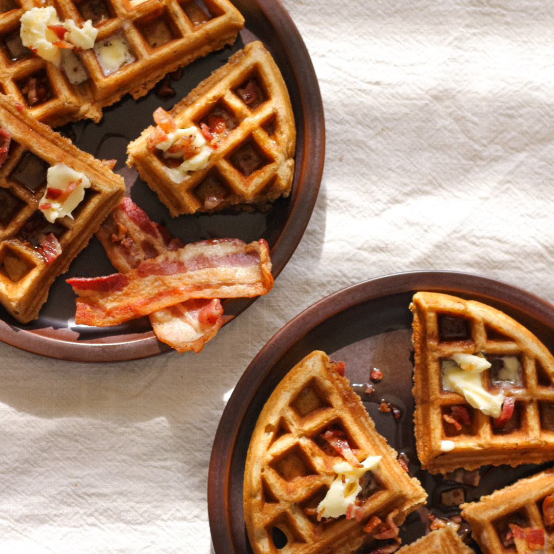 The Best Fluffy Maple Bacon Buttermilk Waffles