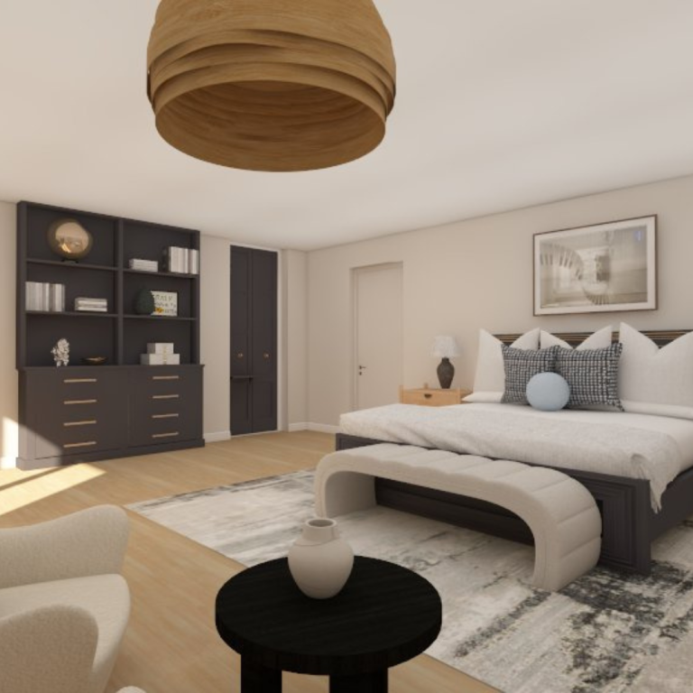 Mid-Century Modern Black and White Bedroom | Virtual Design Reveal