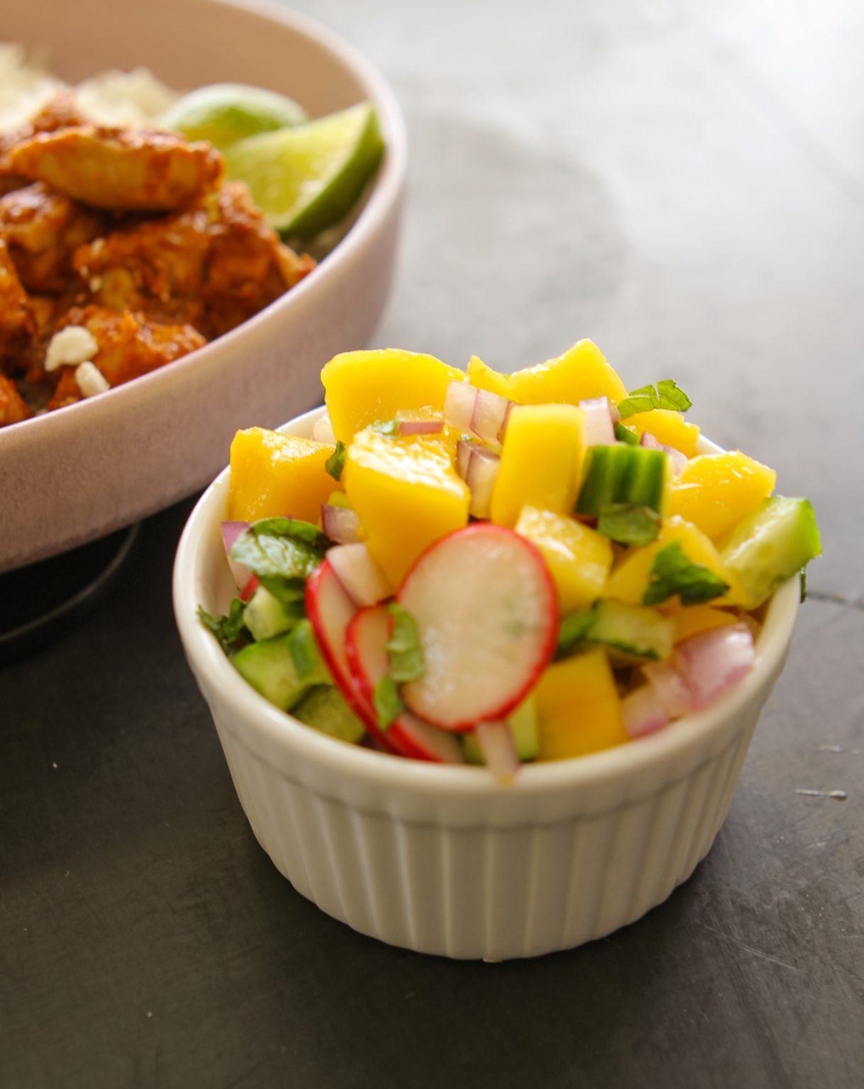 Tinga Chicken Rice Bowl with Mango Mint Salsa Mozie