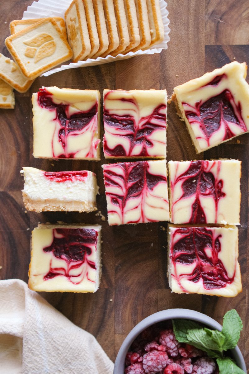 Raspberry Cheesecake Bars with Butter Cookie Crust