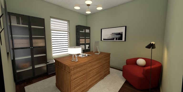 Small Masculine Home Office Design Virtual Design Reveal Mozie   Masculineoffice View 15.effectsResult 768x387 