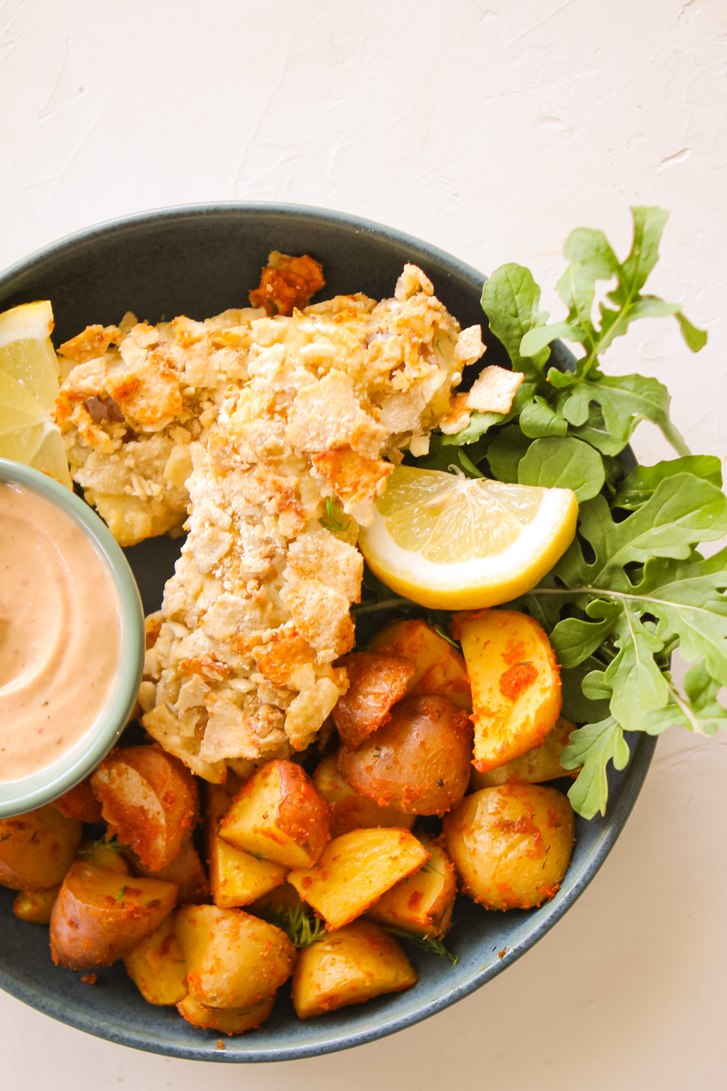 One Pan Fish and Chips with Creamy Dijon Mustard Sauce - Mozie
