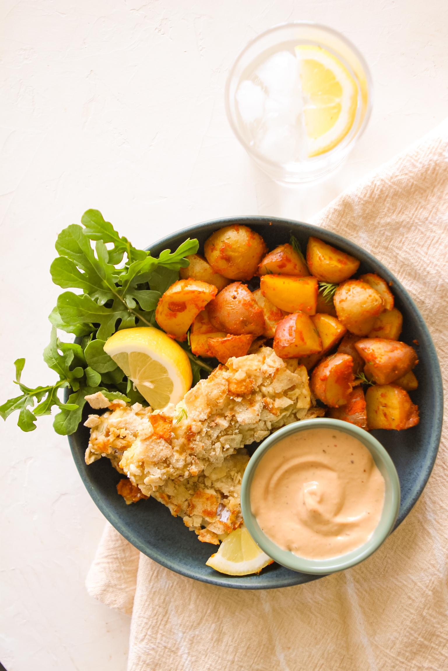 One Pan Fish and Chips with Creamy Dijon Mustard Sauce - Mozie