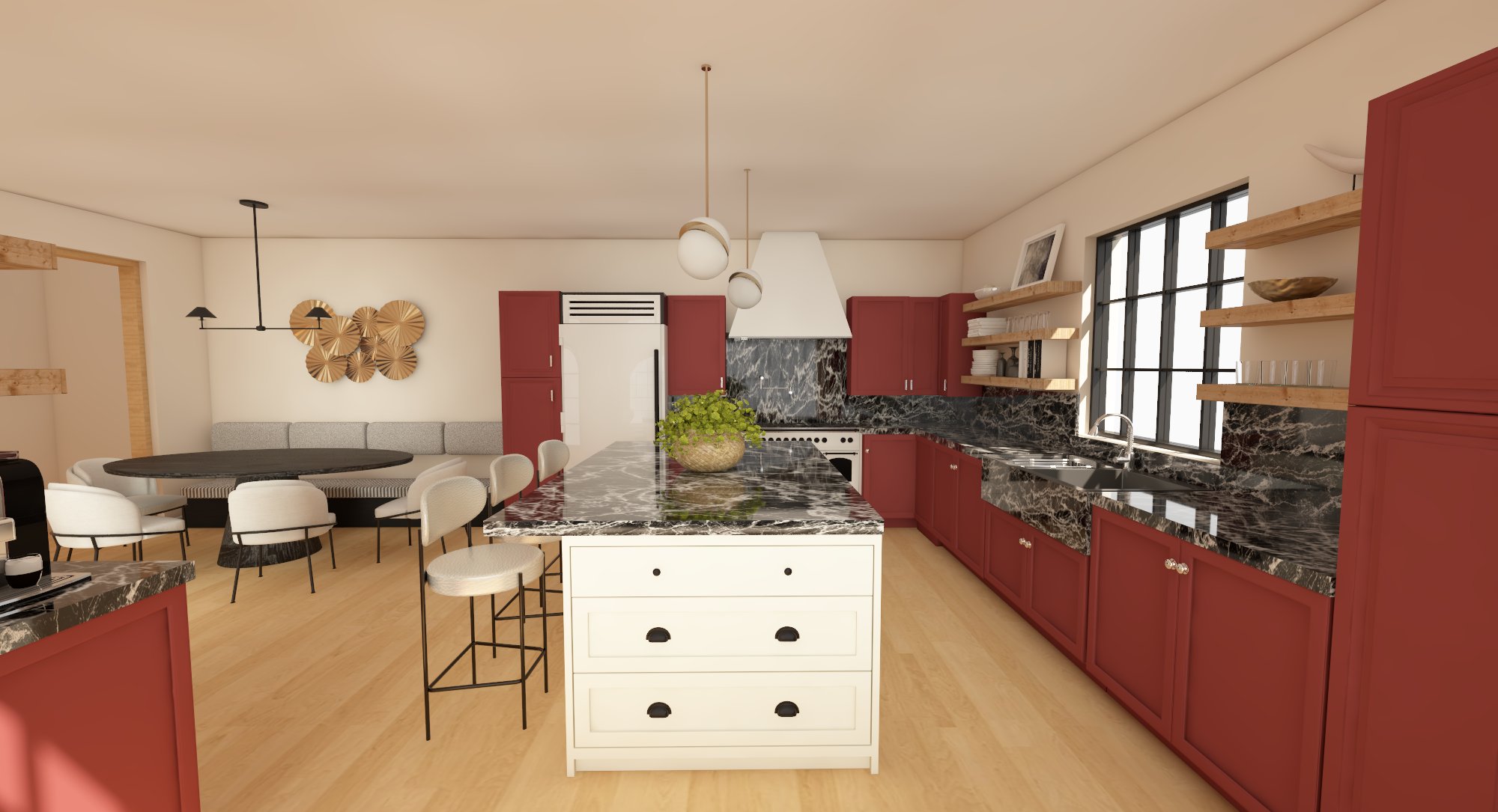 Modern Red Kitchen Design | Virtual Design Reveal - Mozie