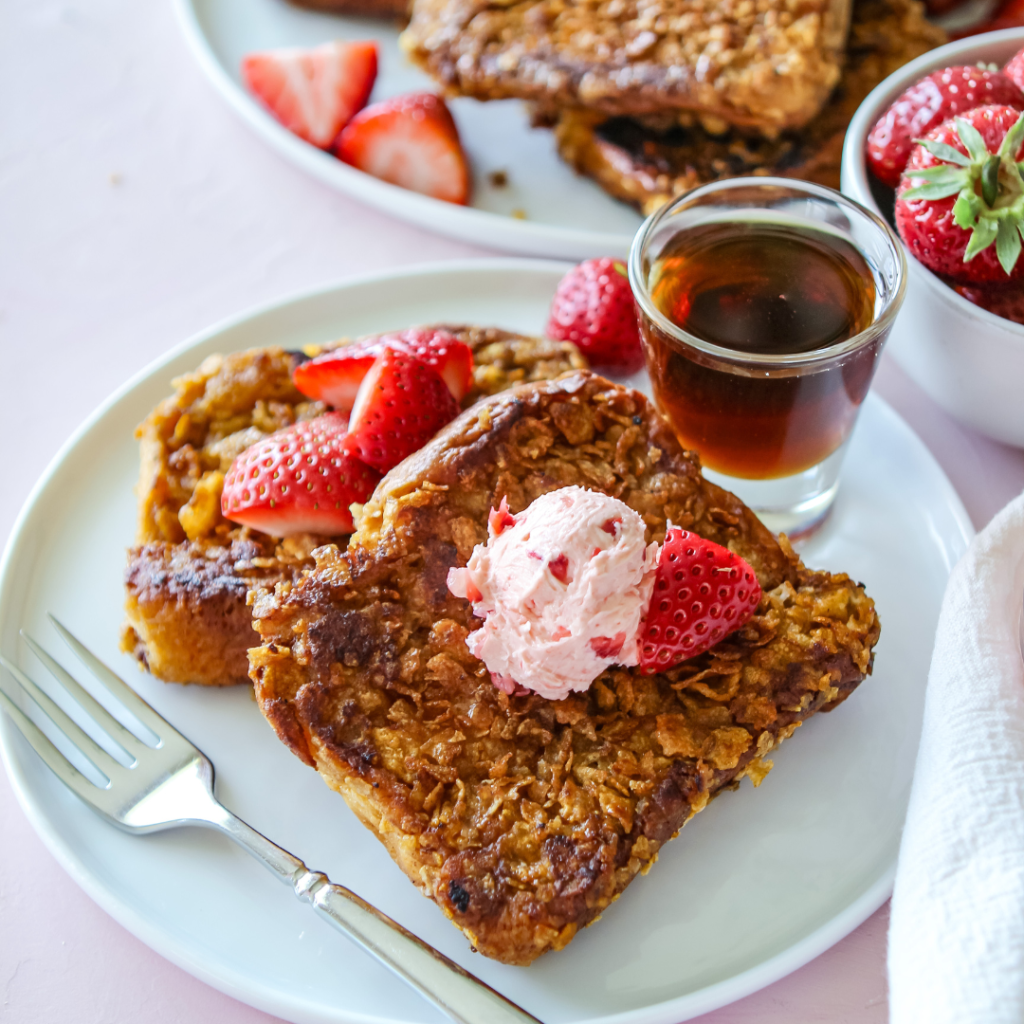 Frosted Flake French Toast with Whipped Strawberry Butter Mozie