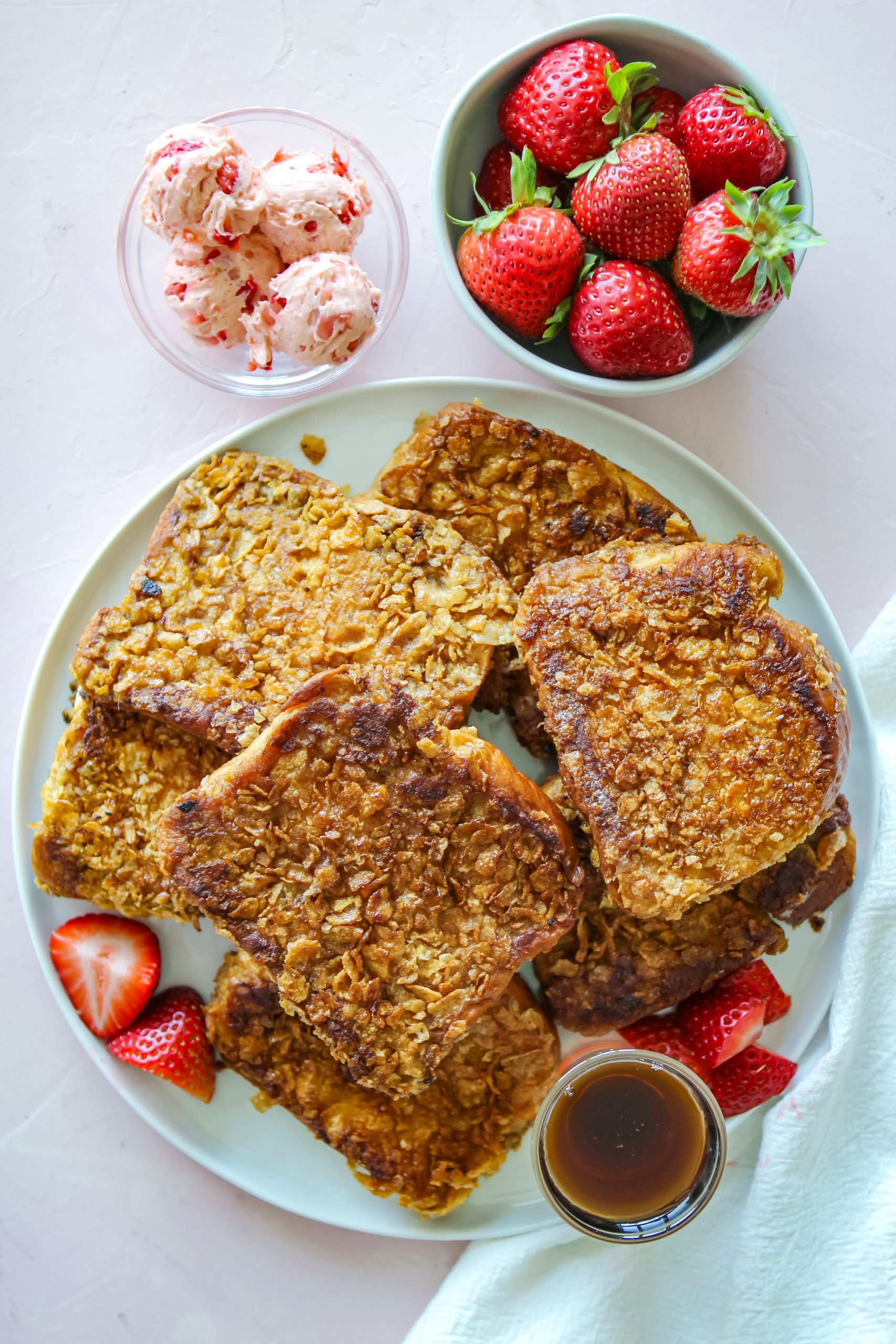 Frosted Flake French Toast with Whipped Strawberry Butter