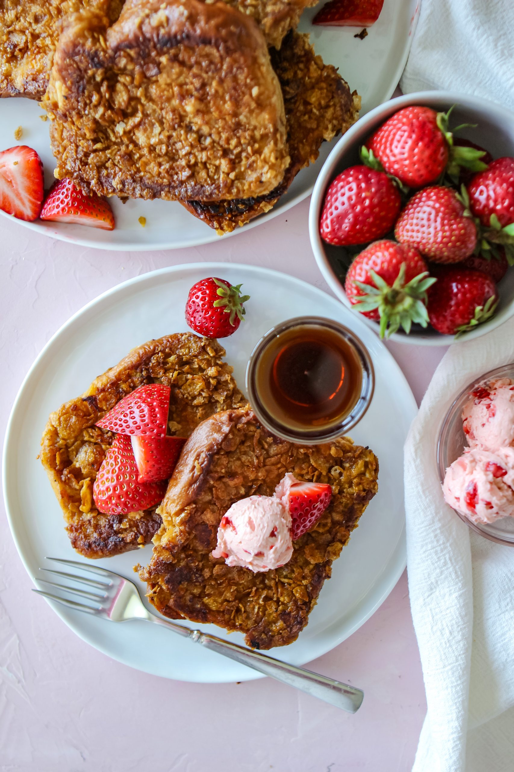 Frosted Flake French Toast with Whipped Strawberry Butter