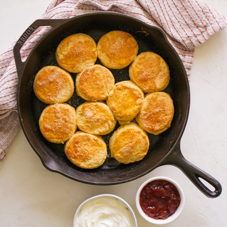 Skillet Cornbread Biscuits With Jam and Cream