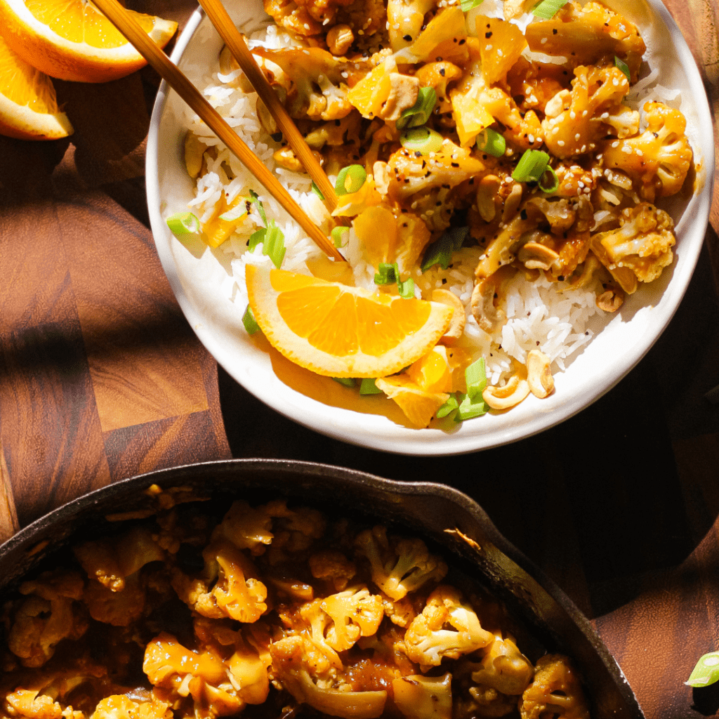 orange cauliflower rice bowl