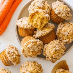 Bakery Style Carrot Cake Muffins with Cinnamon Streusel