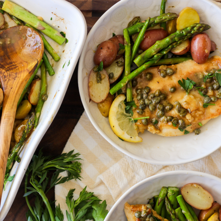 Easy One-Pan Easter Dinner | Chicken Piccata with Roasted Potatoes and Asparagus