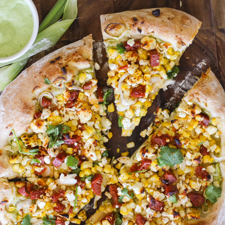 Street Corn and Chorizo Pizza with the Best Pre-Made Pizza Crust