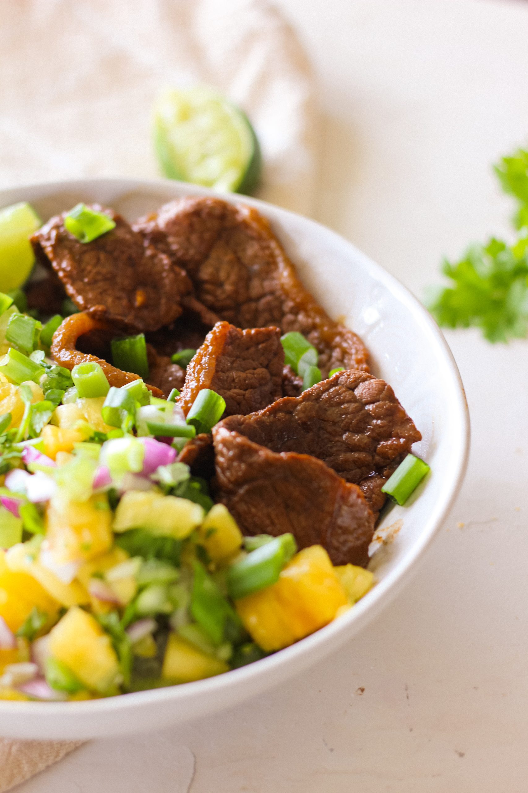 tropical pineapple beef bowls