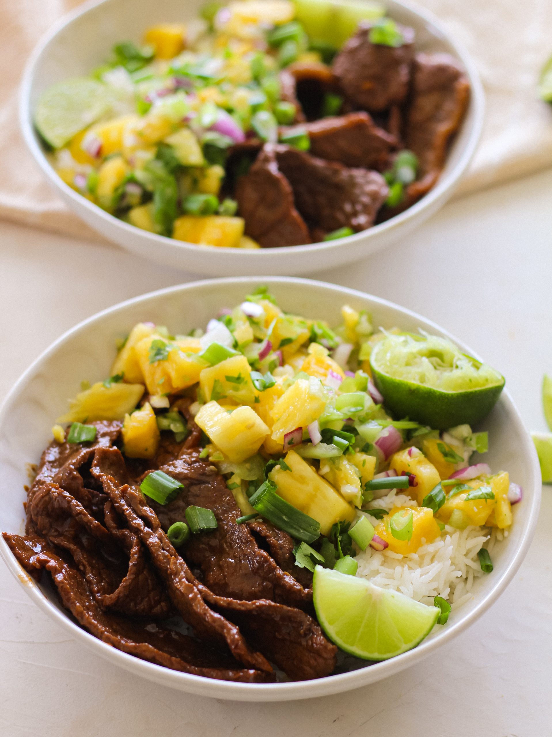 tropical pineapple beef bowls