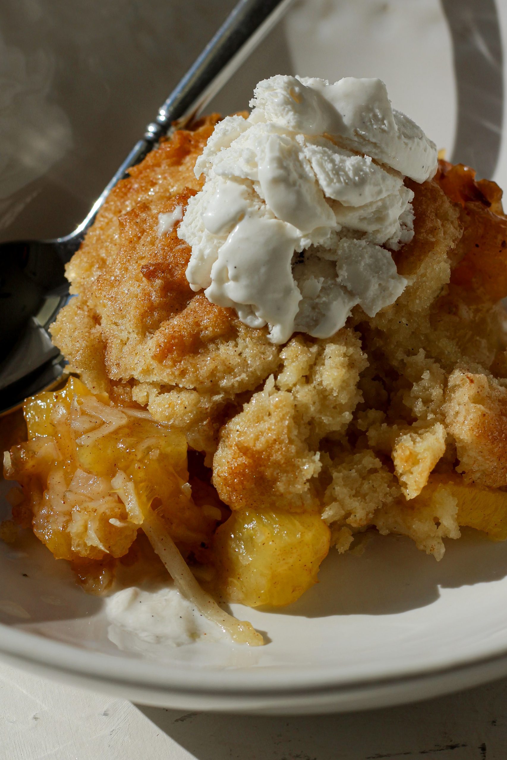 Mango Pineapple Cobbler with Biscuit Crumble