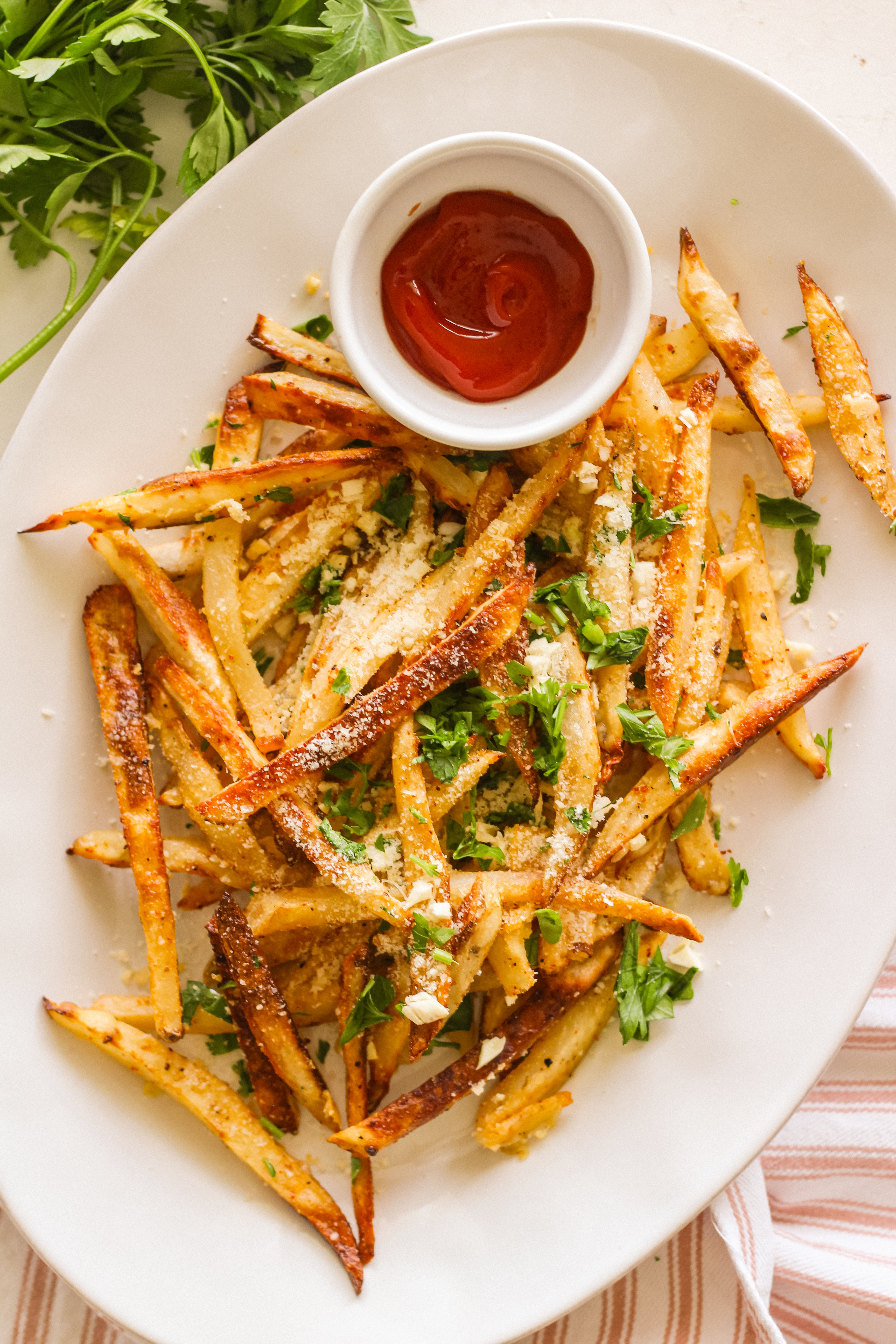 Crispy Baked Tajin Garlic Parmesan Fries