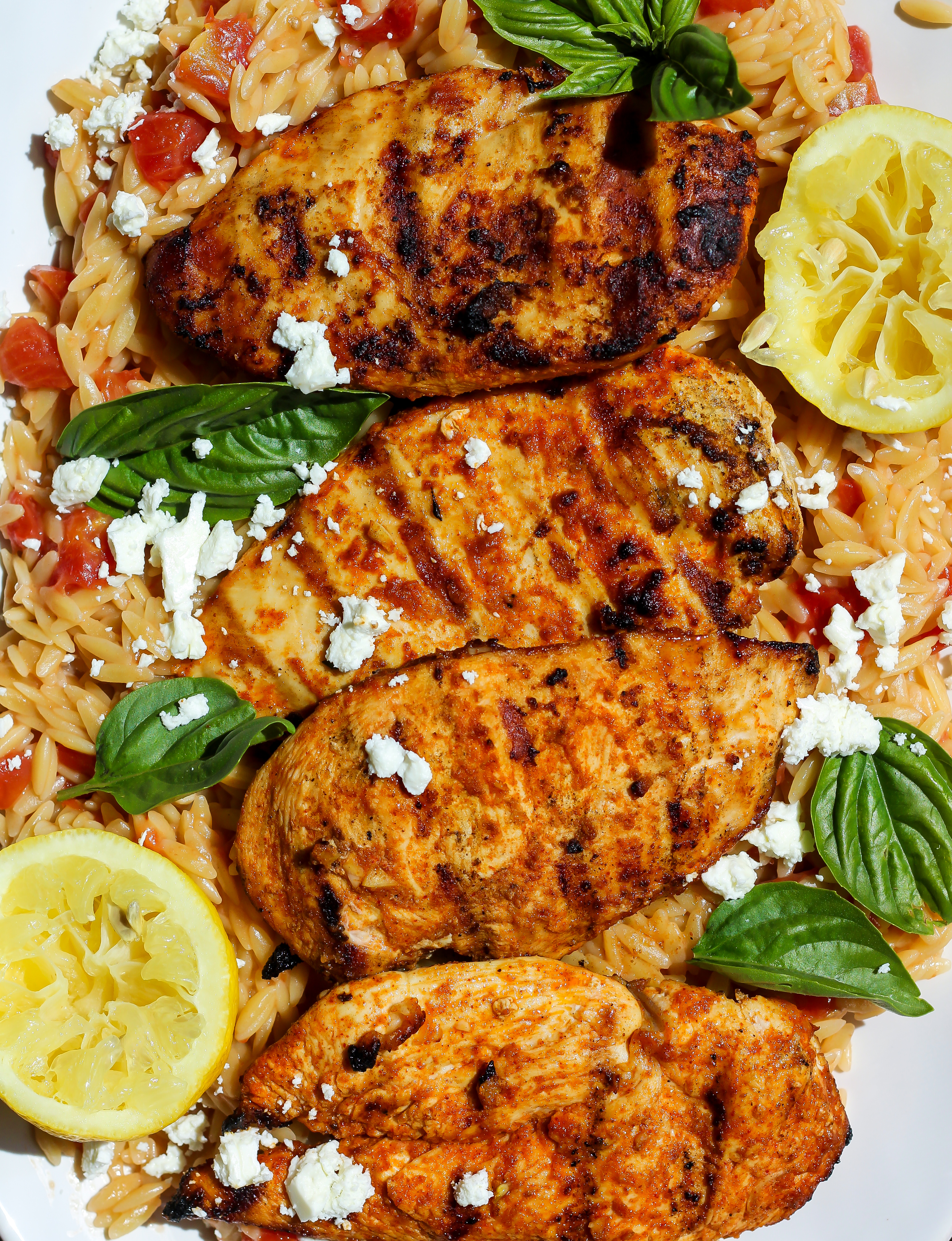 grilled mediterranean chicken with tomato orzo