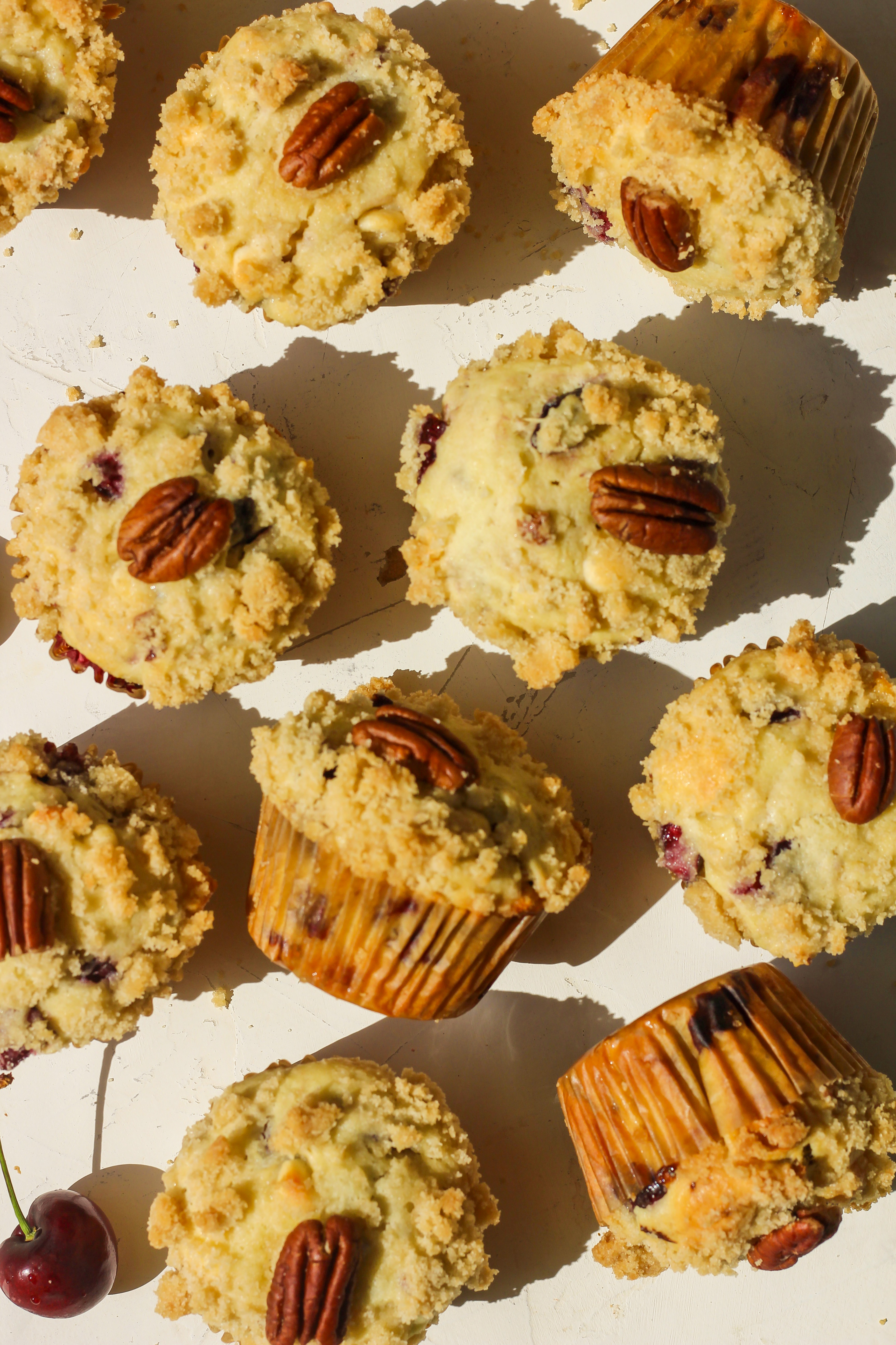 cherry pecan white chocolate muffins