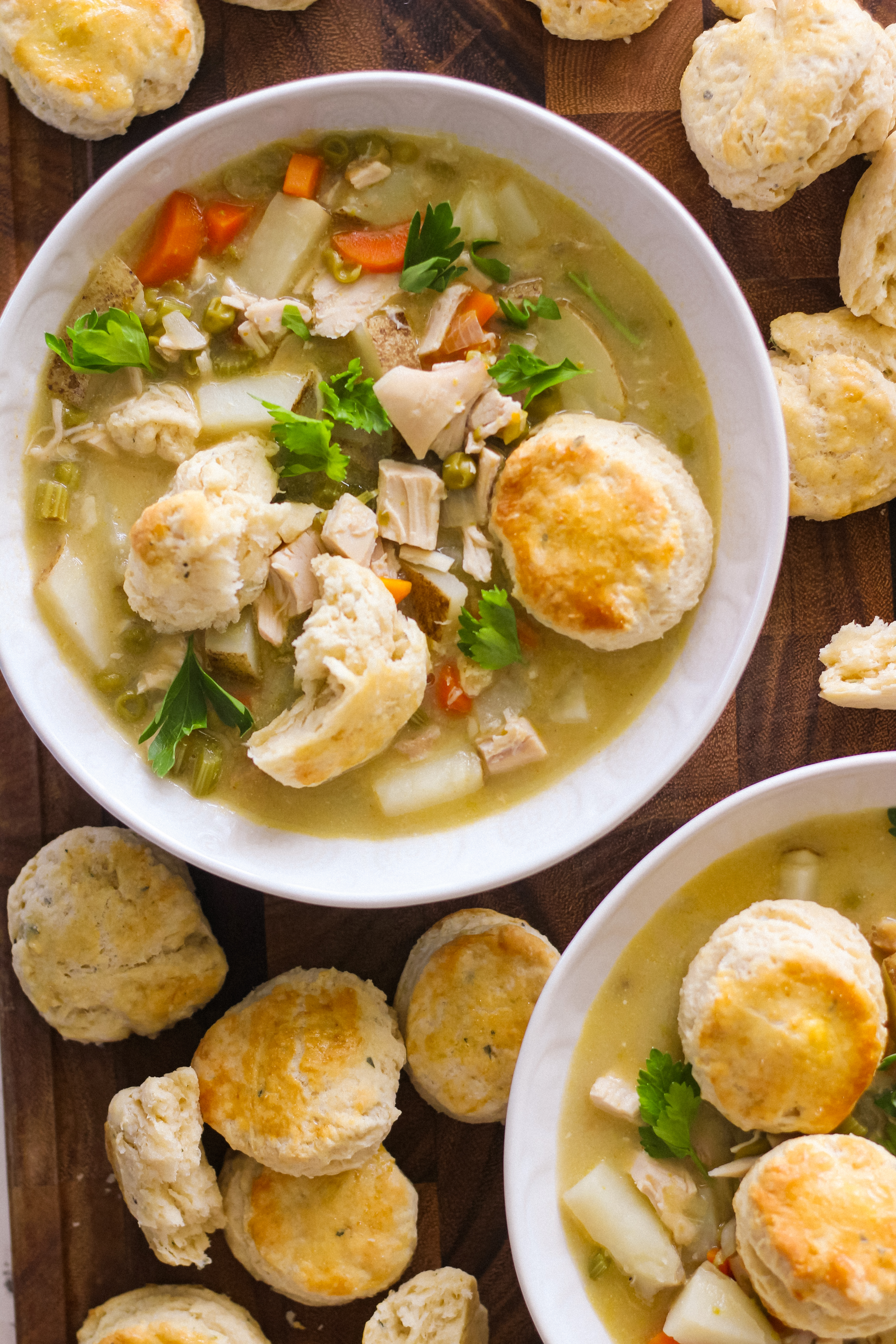 chicken pot pis soup and biscuits