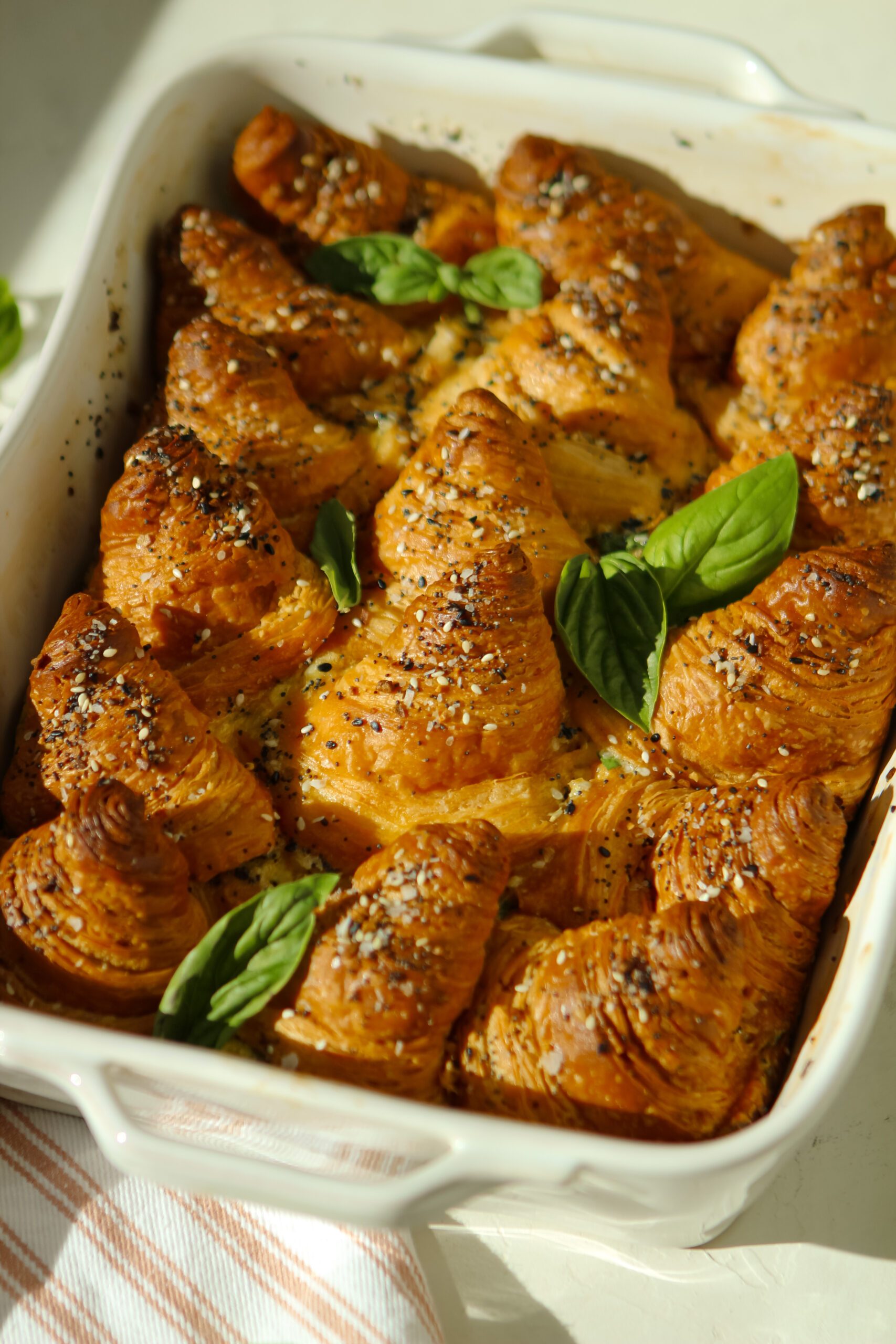 Tomato Basil Croissant Breakfast Bake 