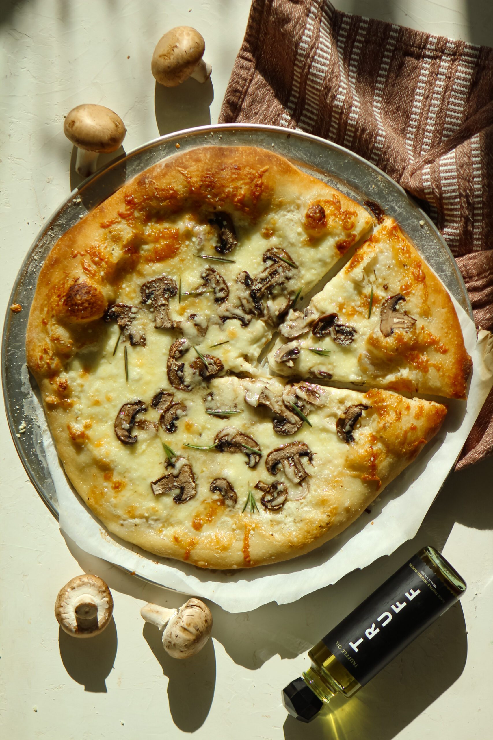 Mushroom Mozzarella Pizza with Truffle Oil