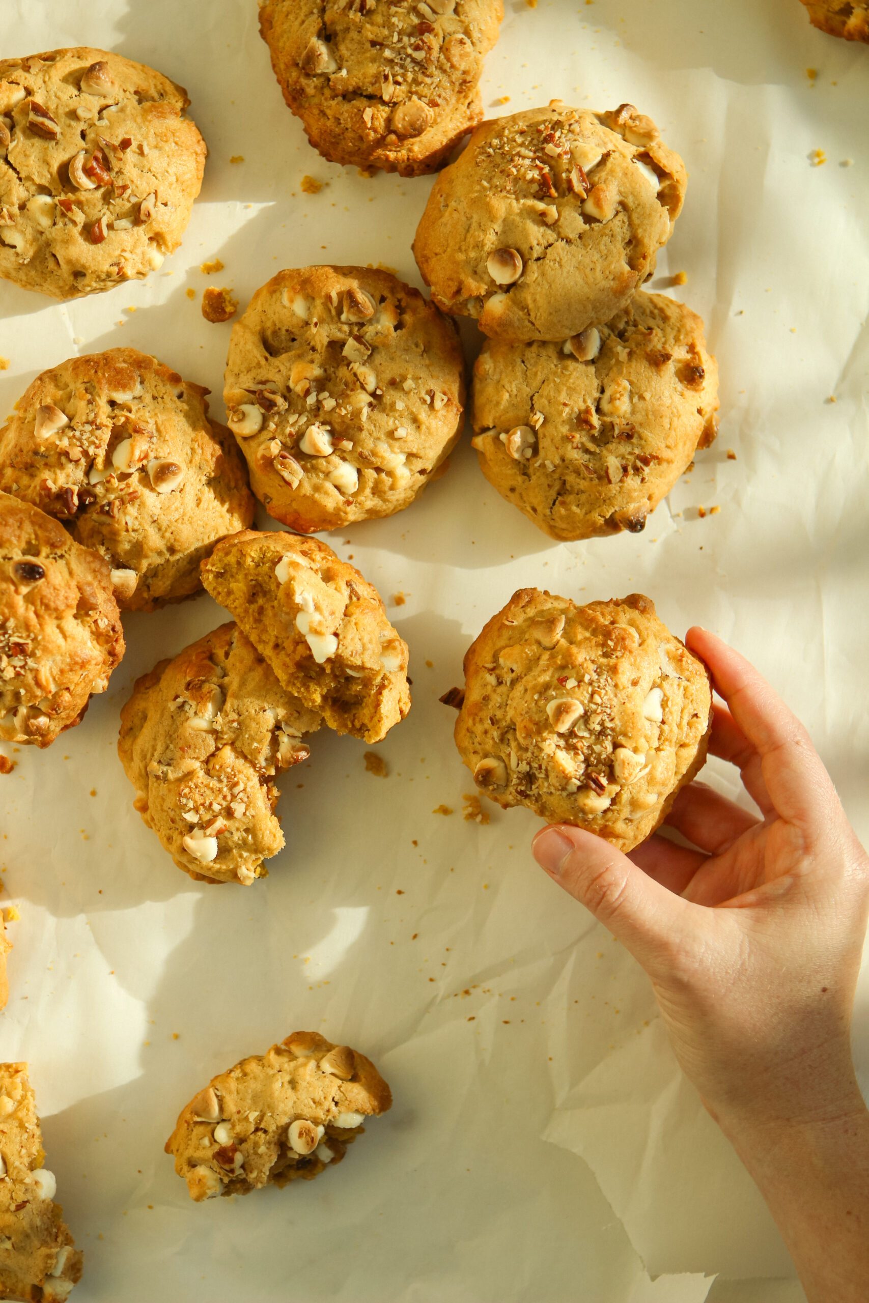 Pumpkin White Chocolate Pecan Cookies
