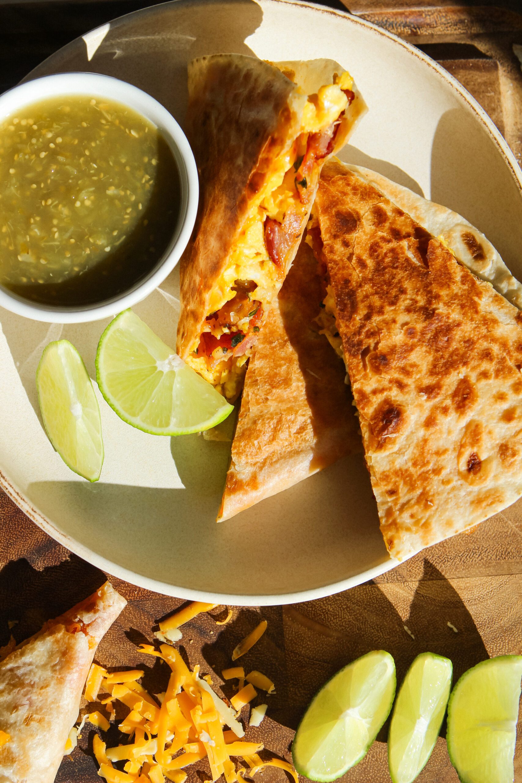 bacon egg and cheese breakfast quesadilla