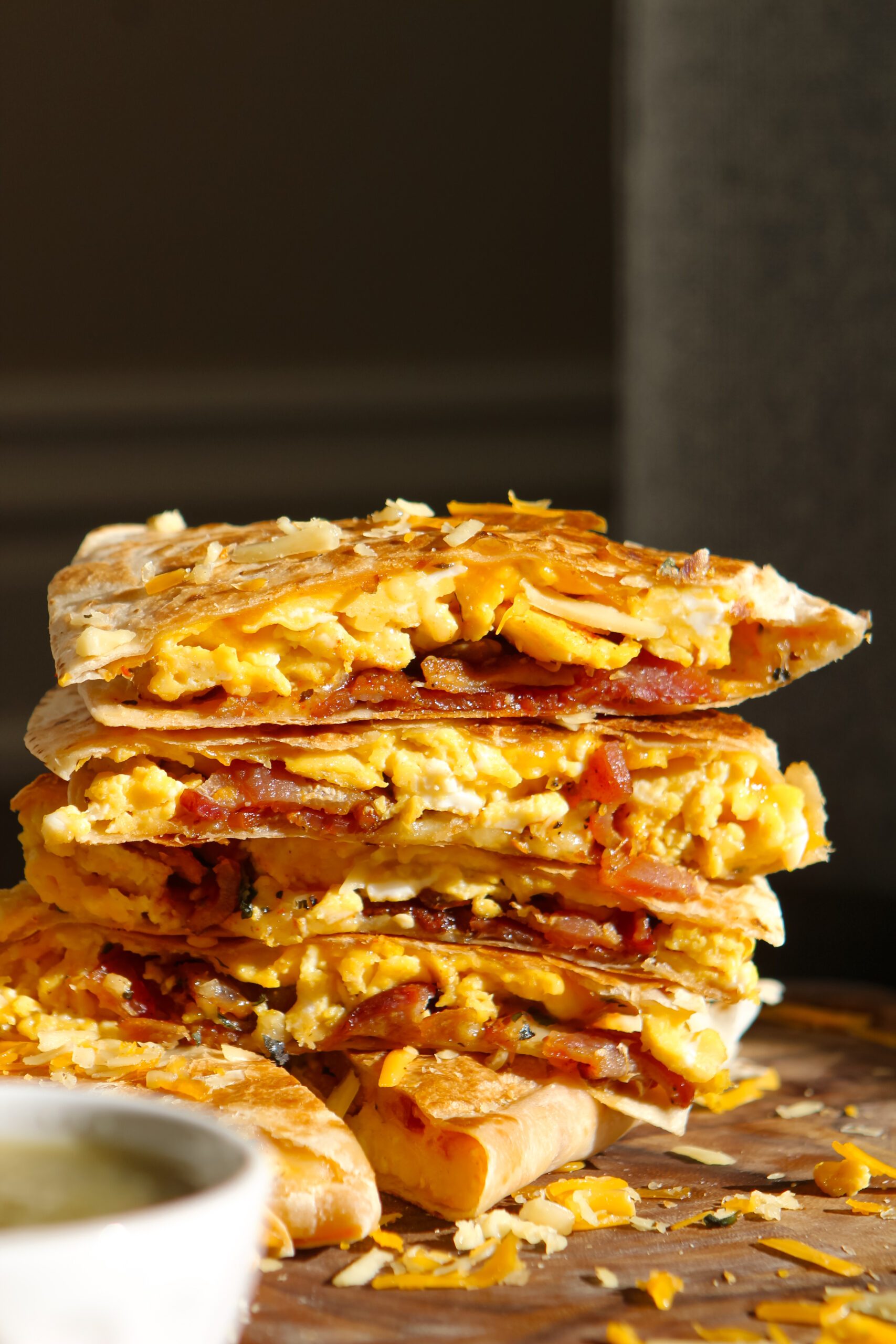 bacon egg and cheese breakfast quesadilla