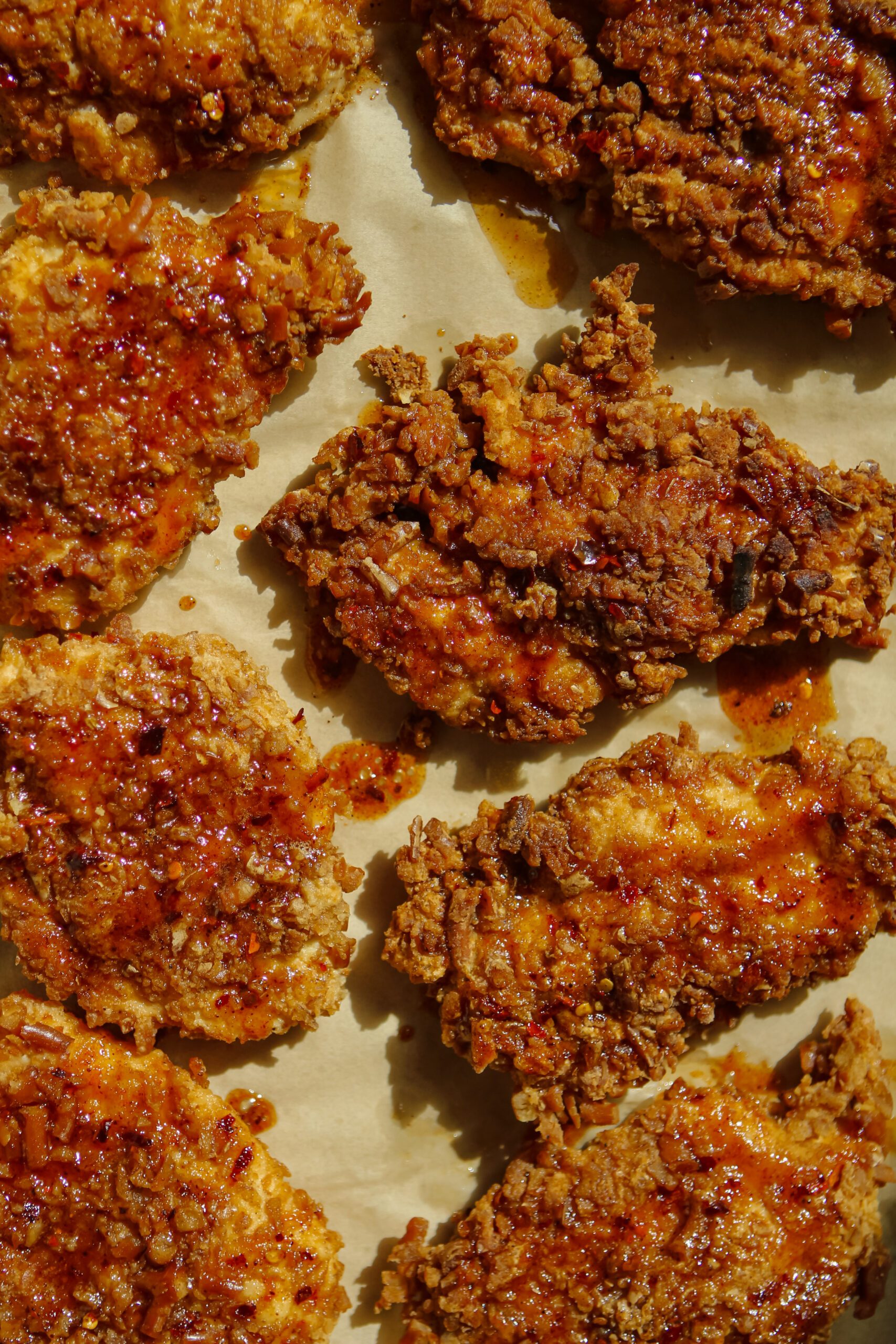 pretzel crusted hot honey chicken