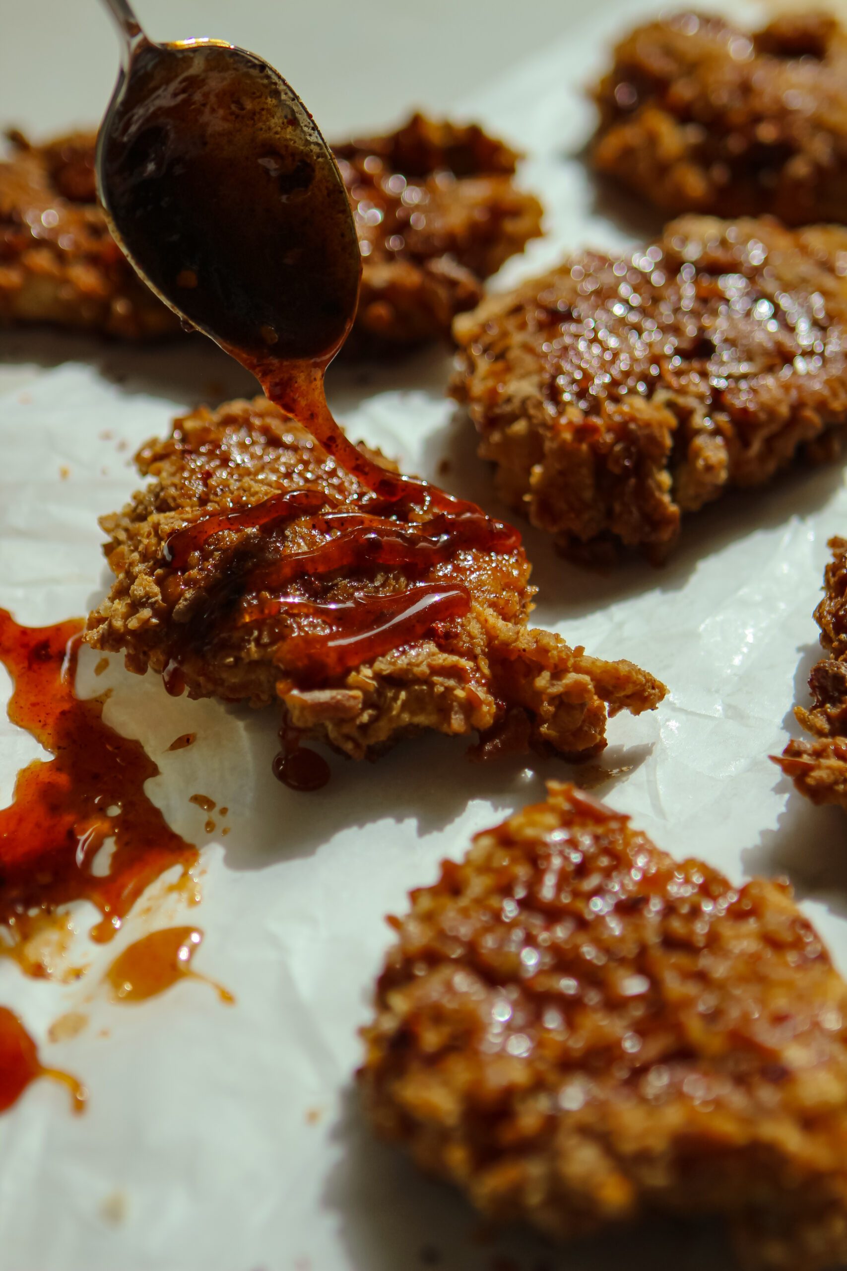 pretzel crusted hot honey chicken