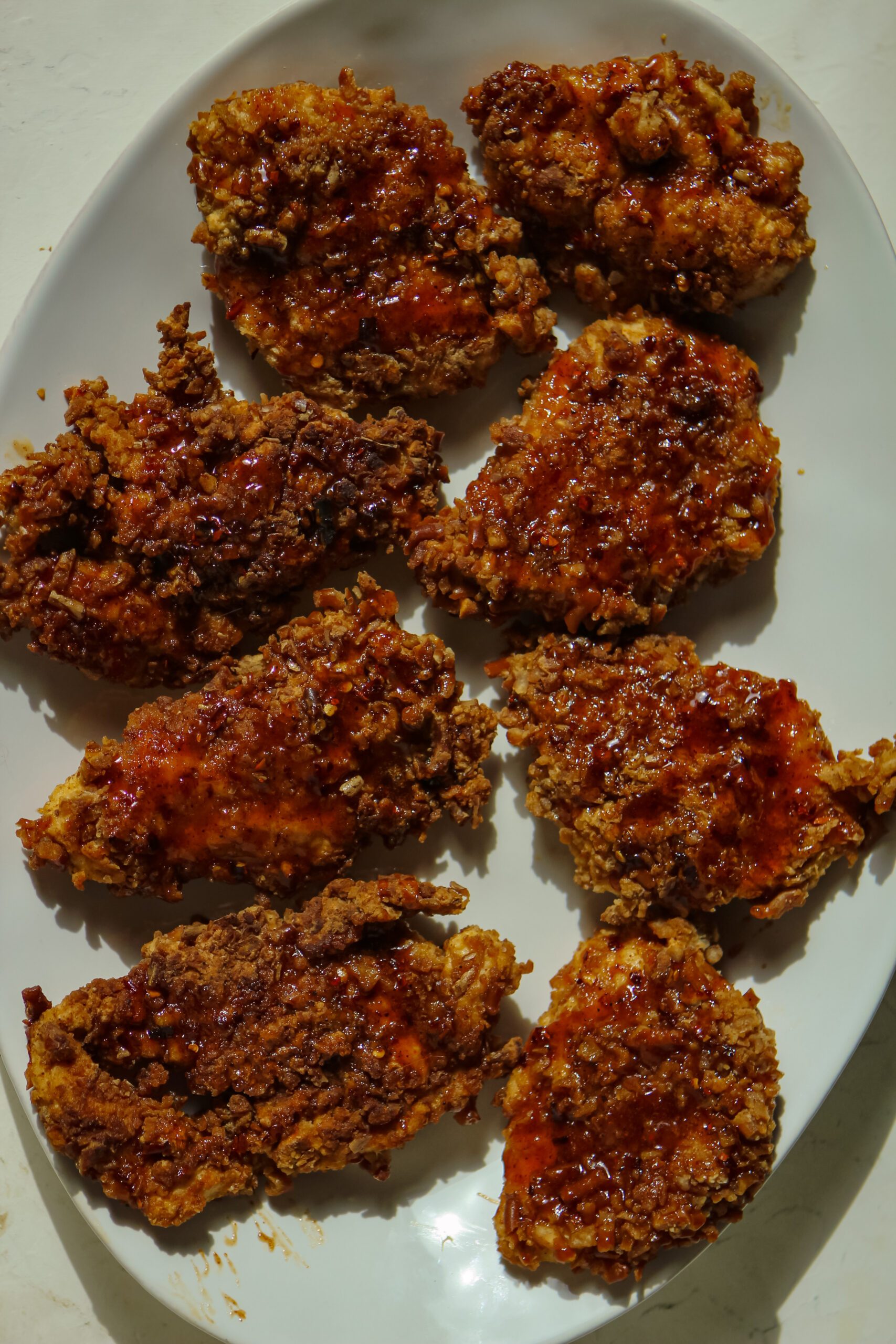 pretzel crusted hot honey chicken