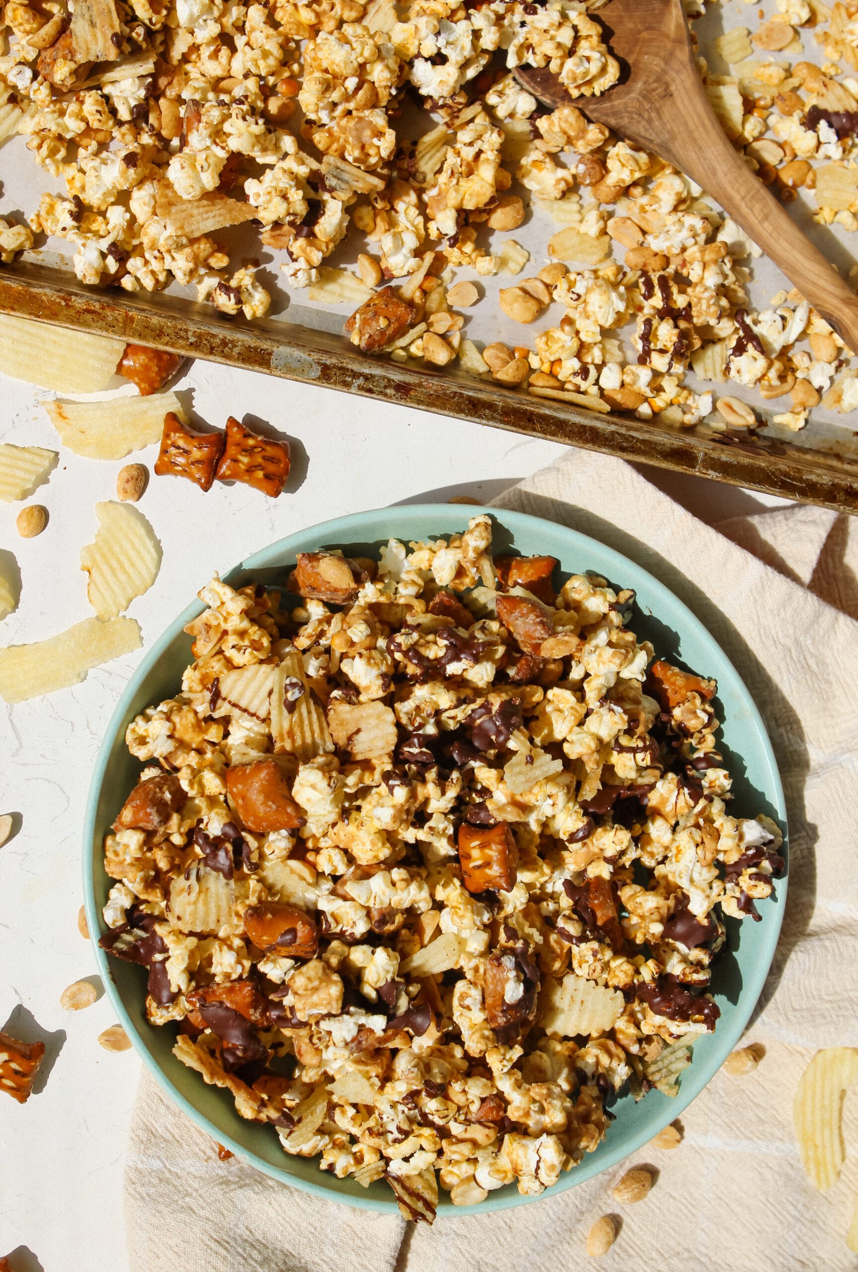Chocolate Peanut Butter Popcorn Snack Mix - Mozie