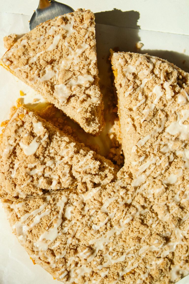 slice of pumpkin coffee cake with cinnamon streusel topping