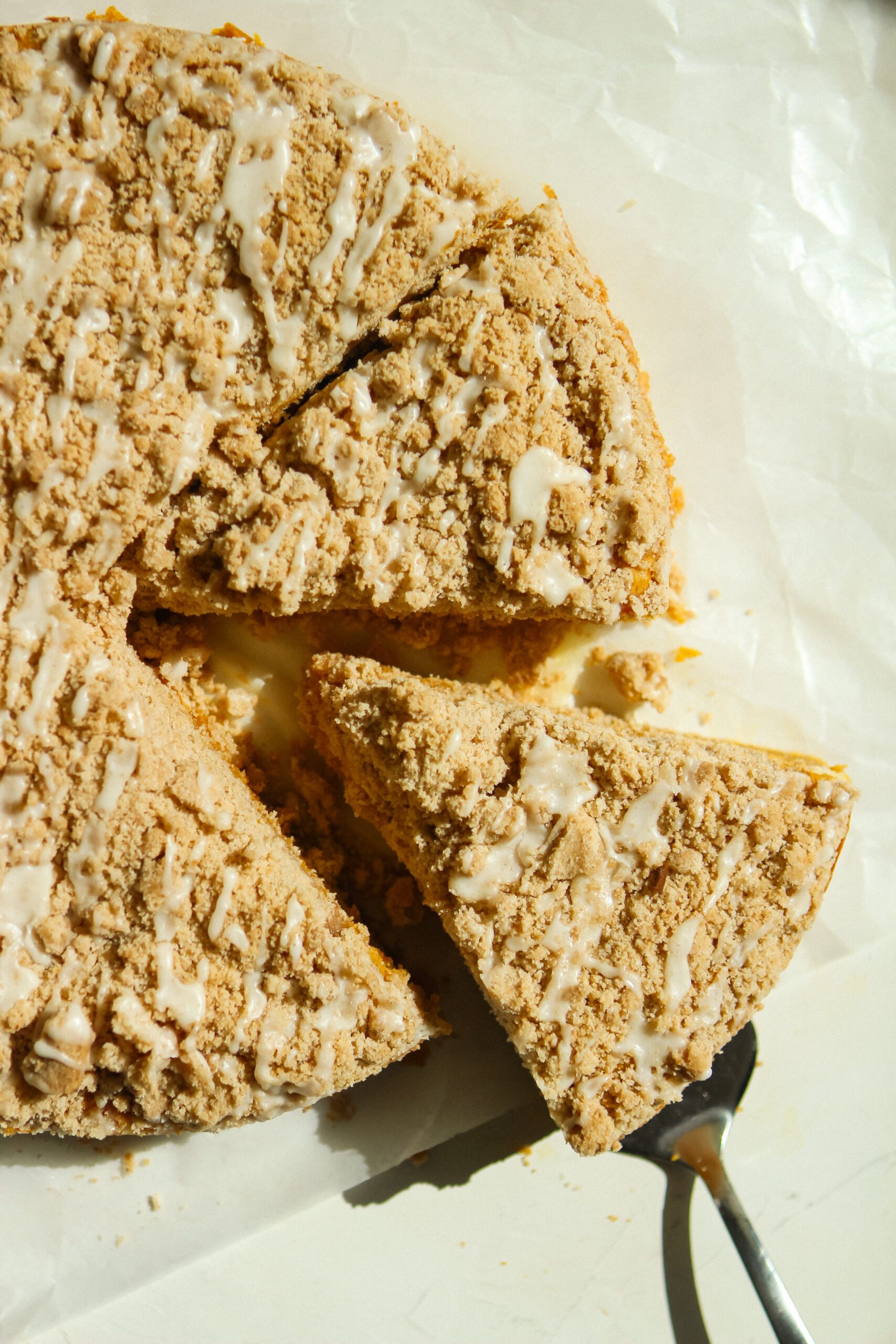 slice of pumpkin coffee cake with cinnamon streusel topping