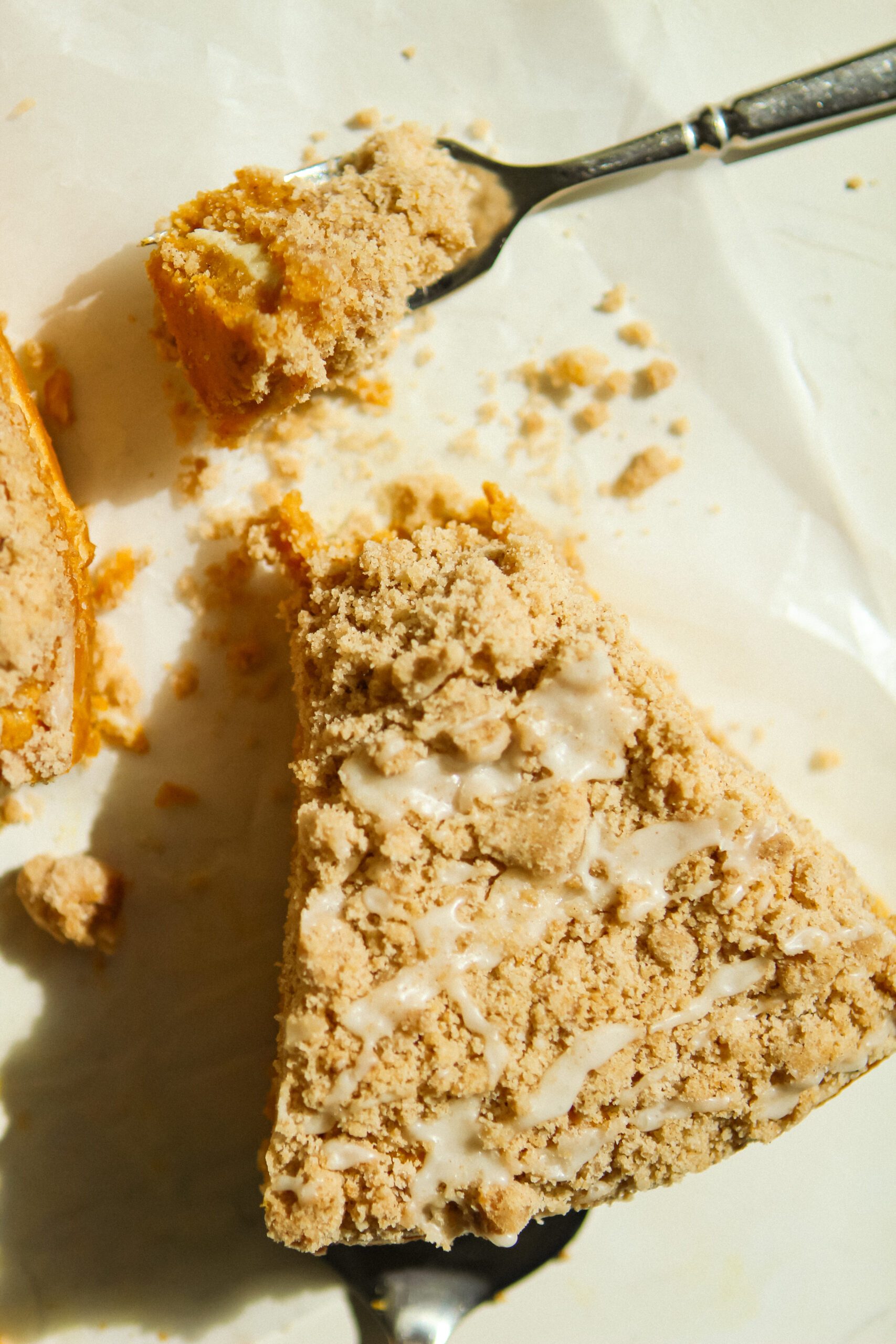 slice of pumpkin coffee cake with cinnamon streusel topping