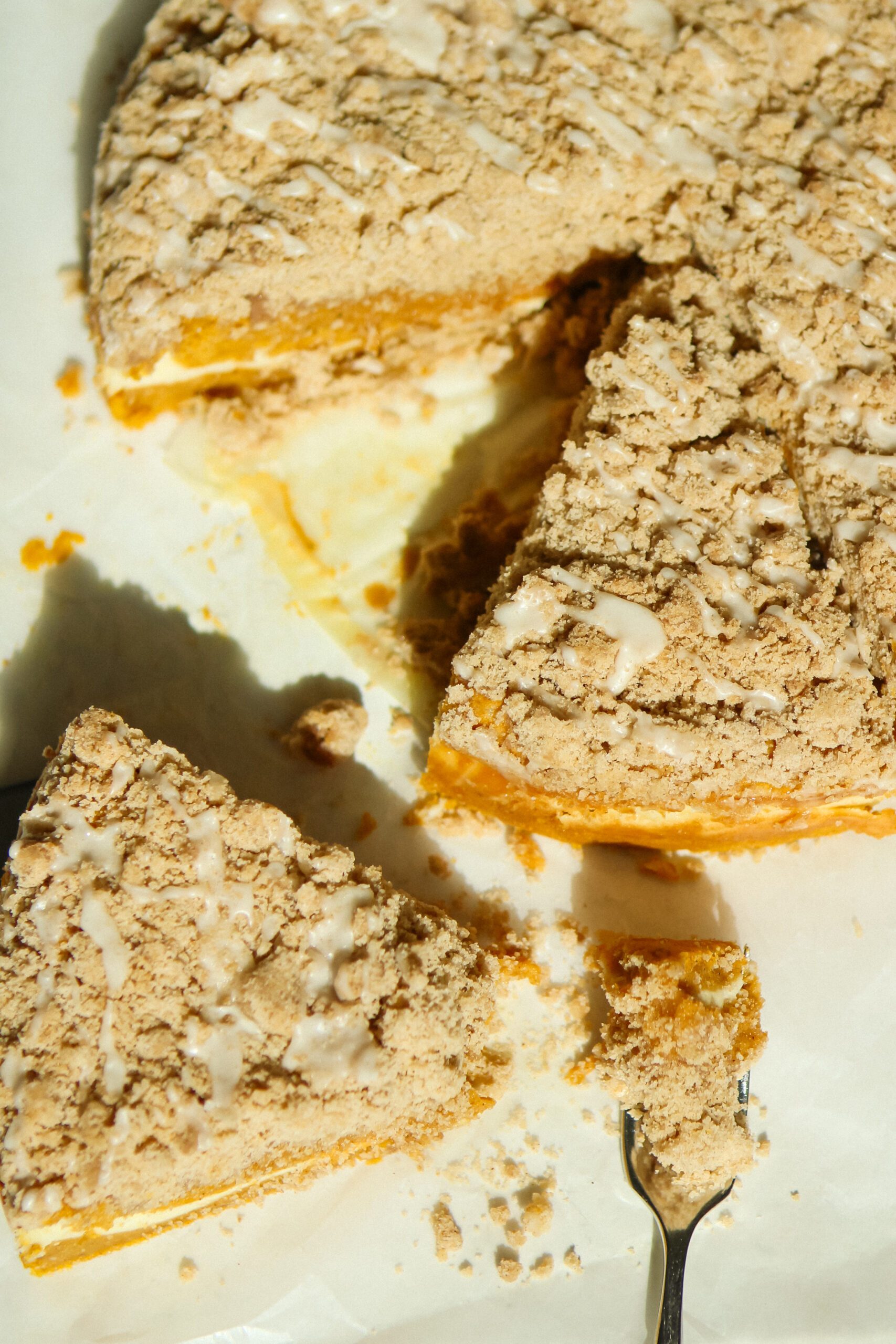 slice of pumpkin coffee cake with cinnamon streusel topping