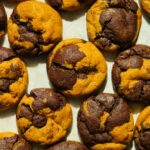 pumpkin spice latte cookies made with a pumpkin and chocolate espresso dough