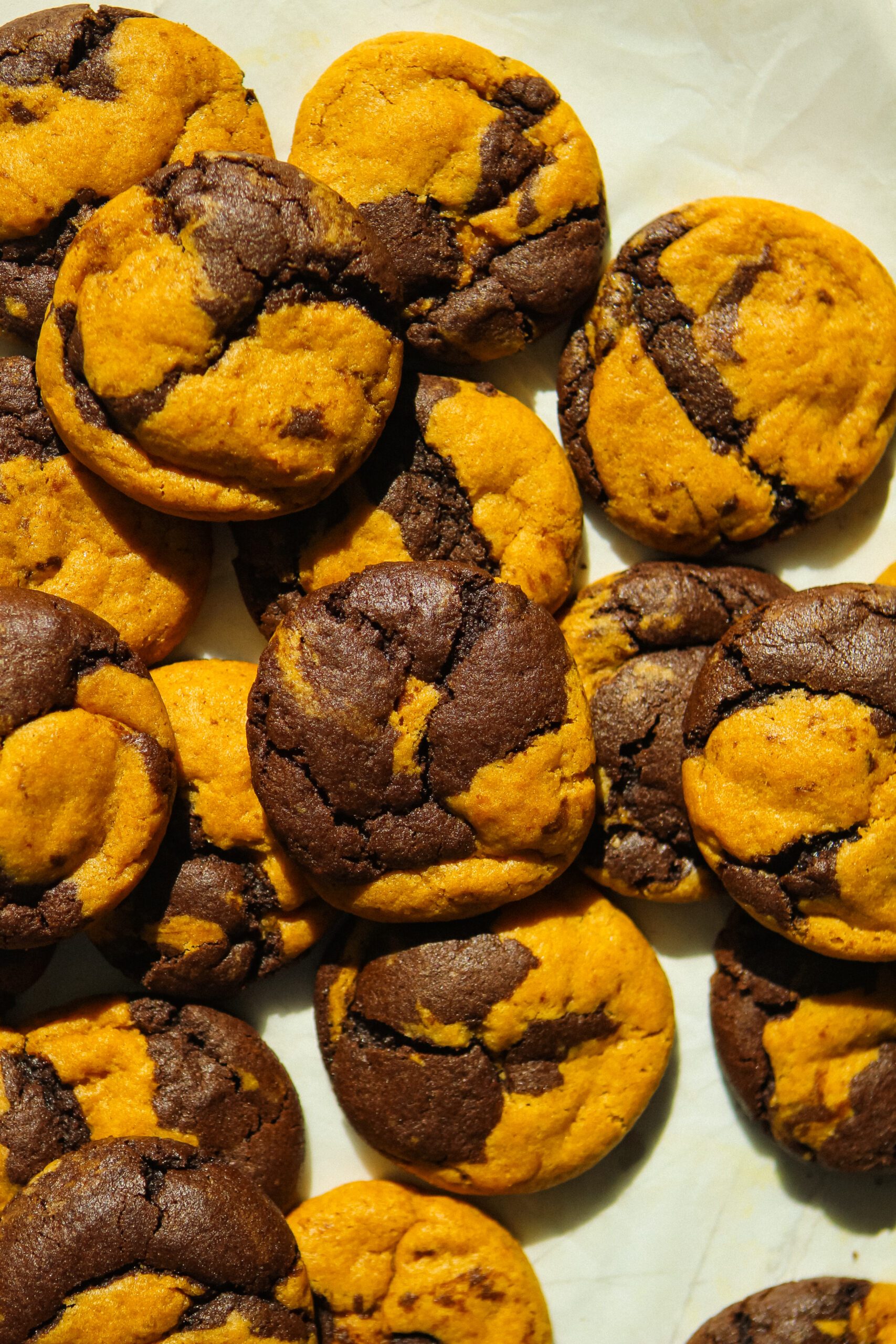 pumpkin spice latte cookies made with a pumpkin and chocolate espresso dough