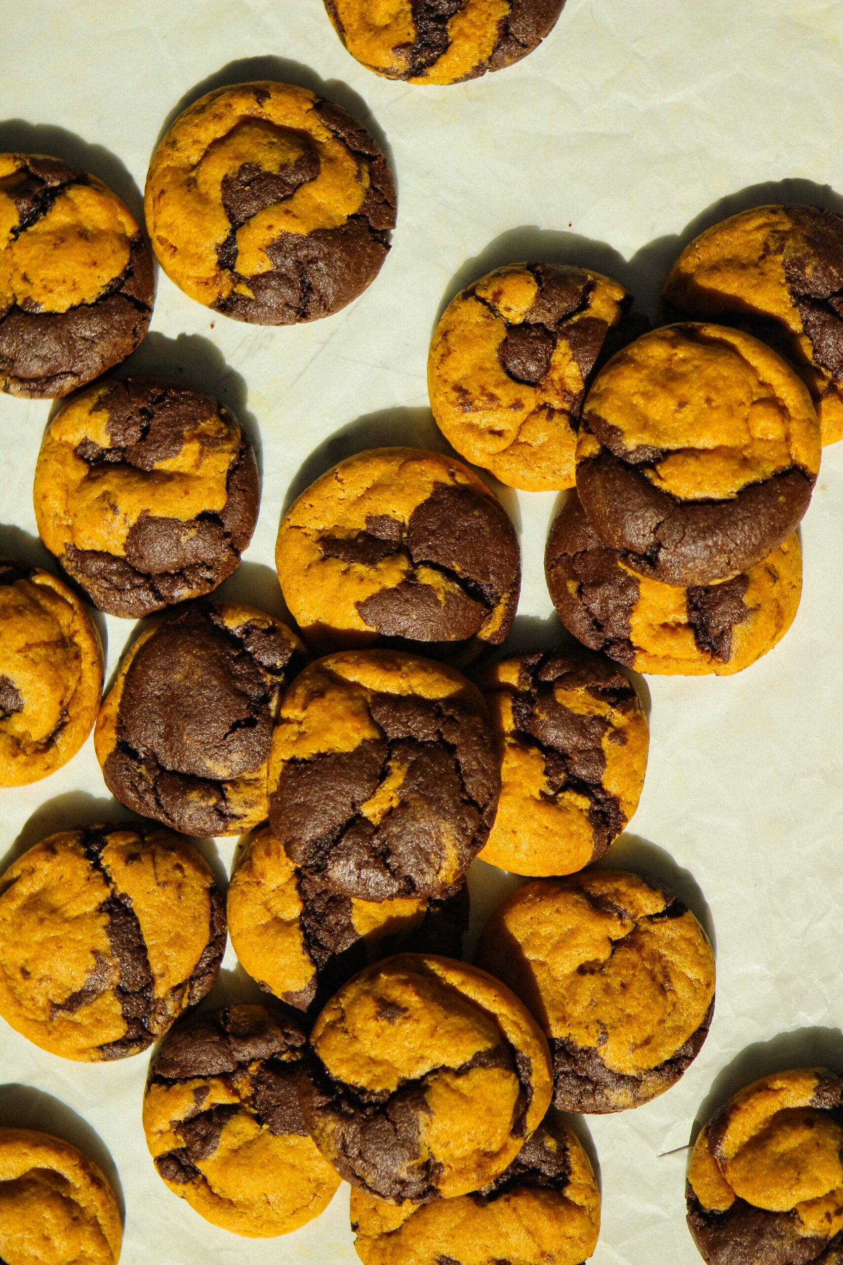 pumpkin spice latte cookies made with a pumpkin and chocolate espresso dough