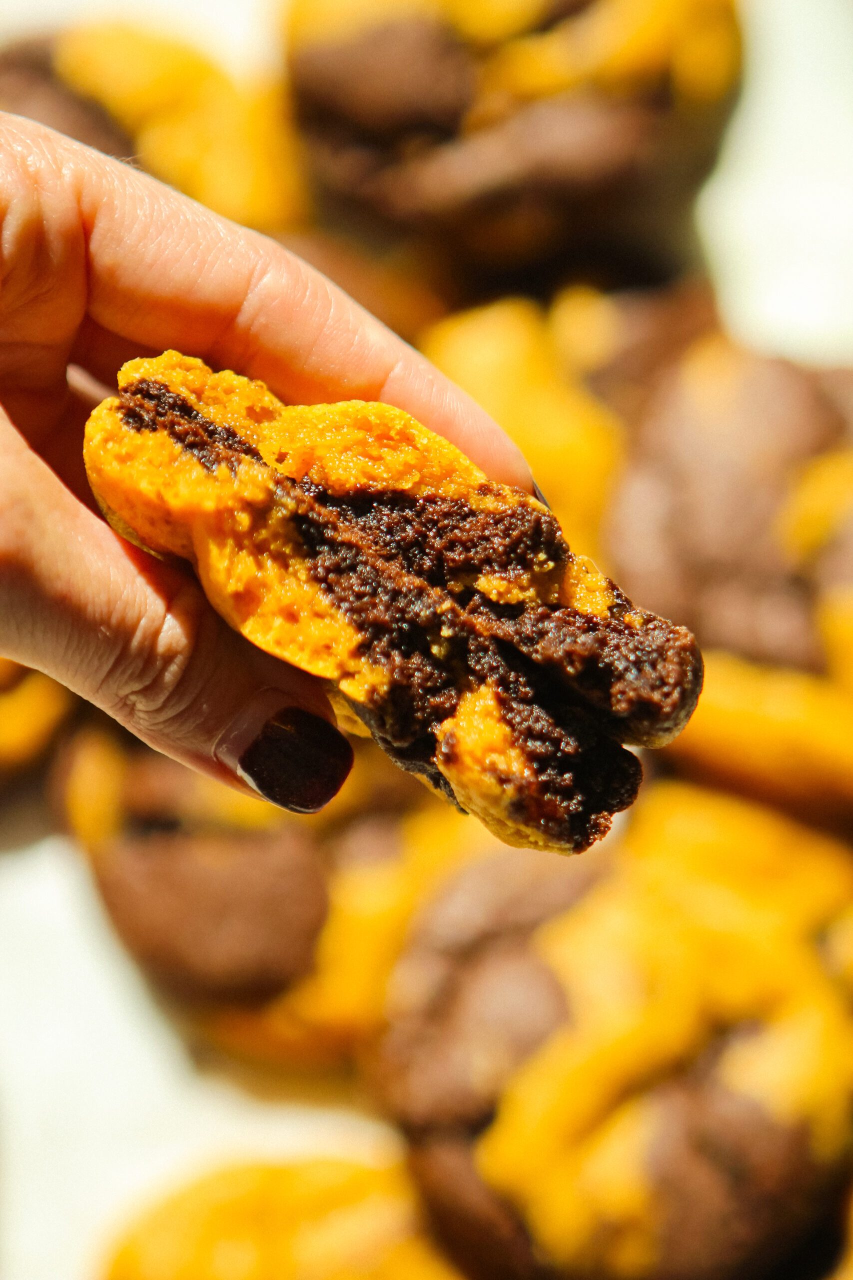 pumpkin spice latte cookies made with a pumpkin and chocolate espresso dough