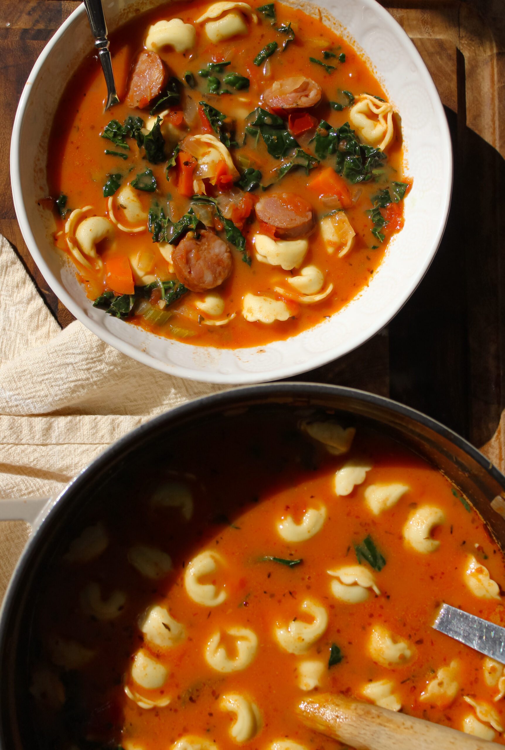 smokey sausage and tortellini soup