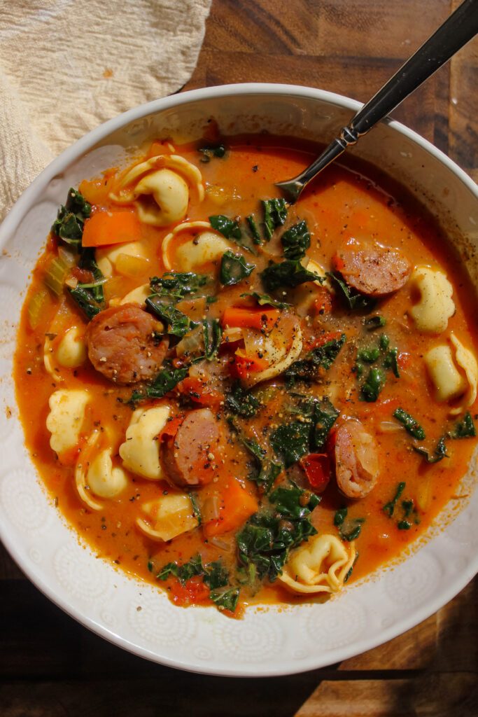 smokey sausage and tortellini soup, easy fall soup recipes