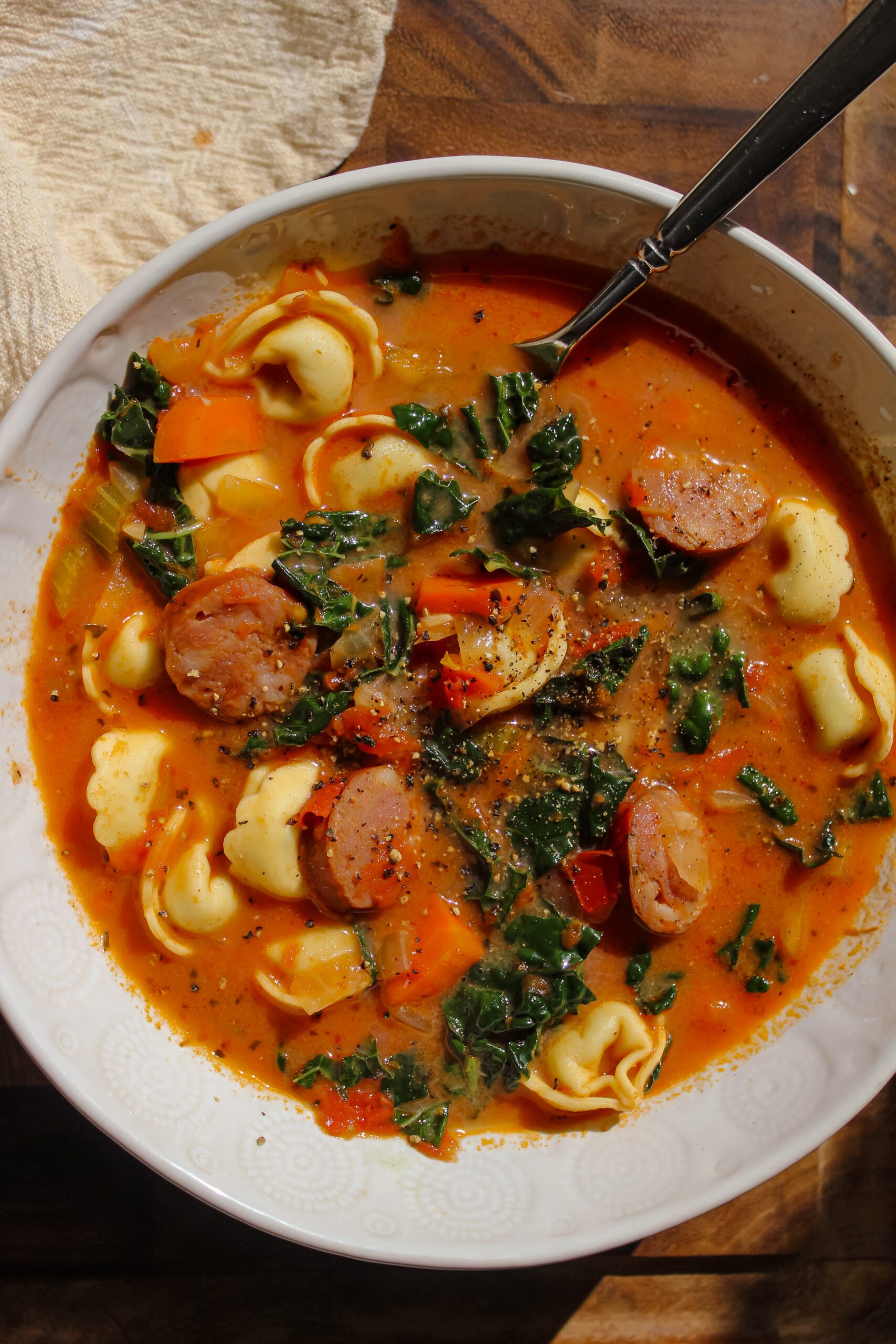 smokey sausage and tortellini soup