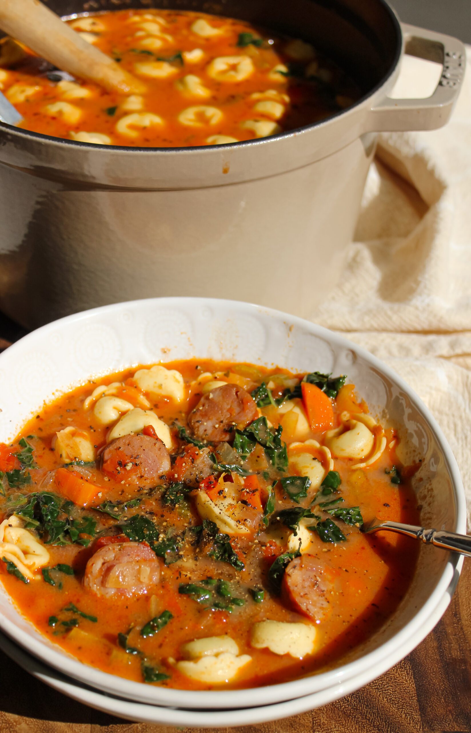 smokey sausage and tortellini soup