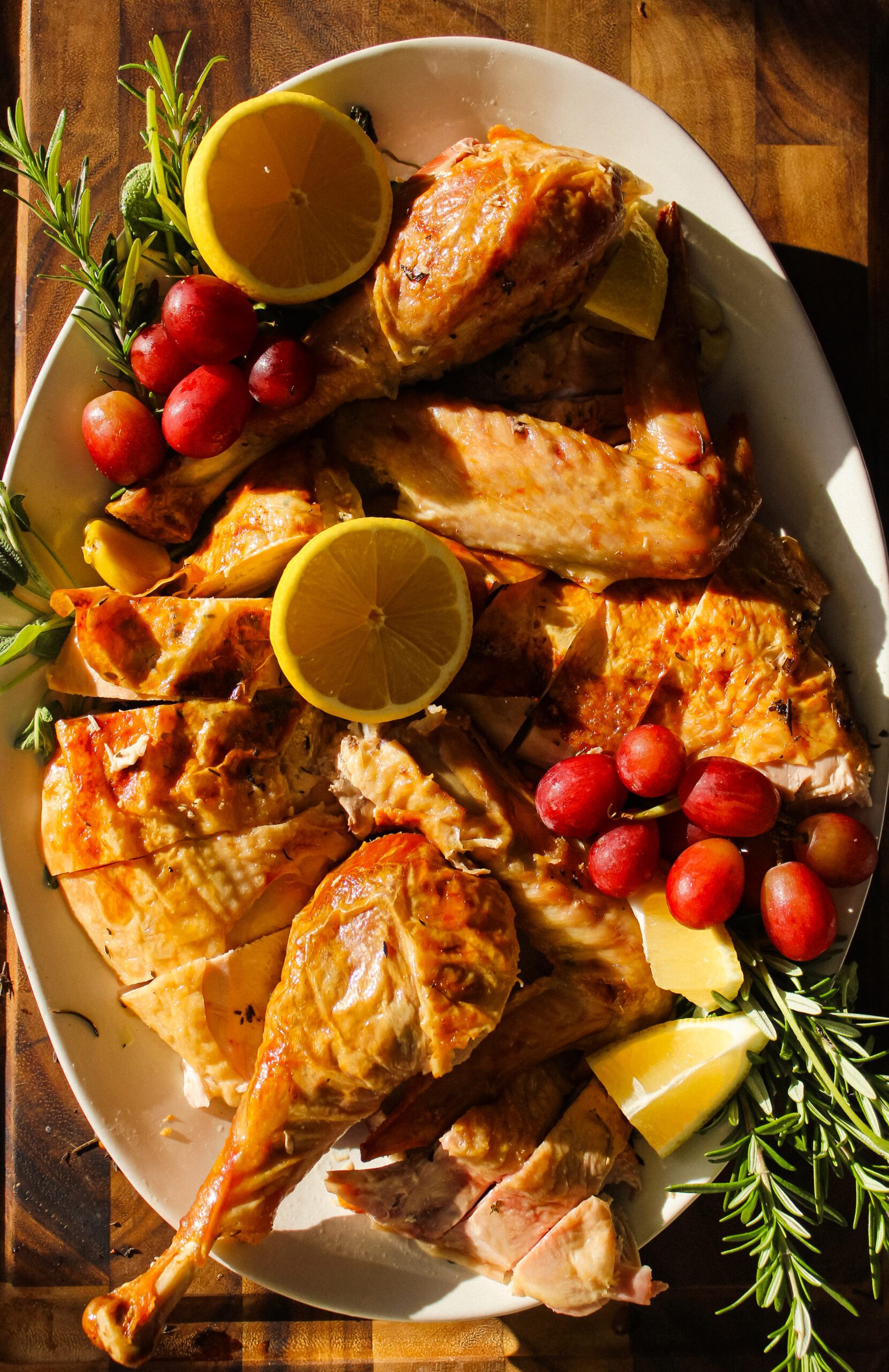 carved brown bag turkey on turkey platter